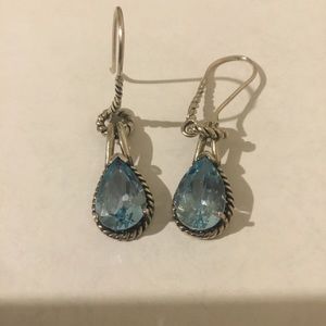 Vintage CFJ Thailand Sterling Silver Natural Blue Topaz Gemstone Dangle Earrings